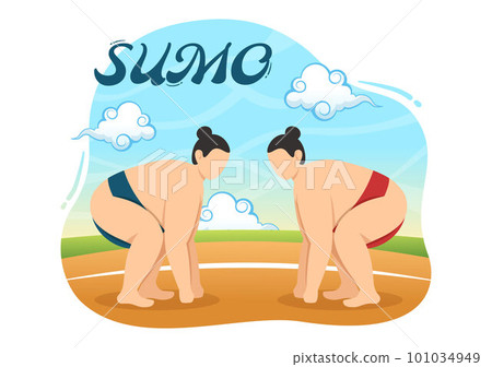 Sumo Wrestler Illustration with Fighting Japanese Traditional Martial Art and Sport Activity in Flat Cartoon Hand Drawn Landing Page Templates 101034949