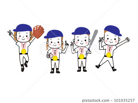 Children happy to receive a gold medal Baseball Children happy to receive a gold medal Baseball 101035257