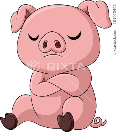 Cute sad pig cartoon on white background Cute sad pig cartoon on white background 101035446