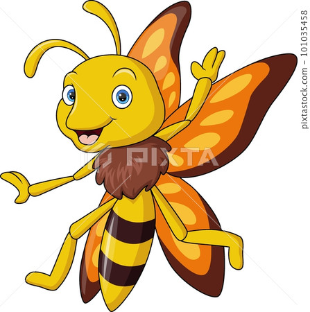 Cute happy bee cartoon on white background Cute happy bee cartoon on white background 101035458