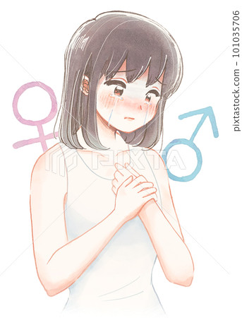 LGBT 插圖，穿著內衣的青少年遭受性別歧視 101035706