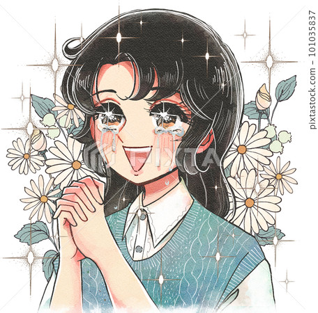 感動...感動...哭泣的女孩卡通風格人物插畫 感動...感動...哭泣的女孩卡通風格人物插畫 101035837