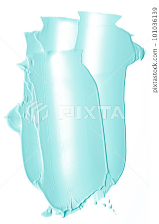 Pastel mint beauty swatch, skincare and makeup cosmetic product sample texture isolated on white background, make-up smudge, cream cosmetics smear or paint brush stroke closeup 101036139