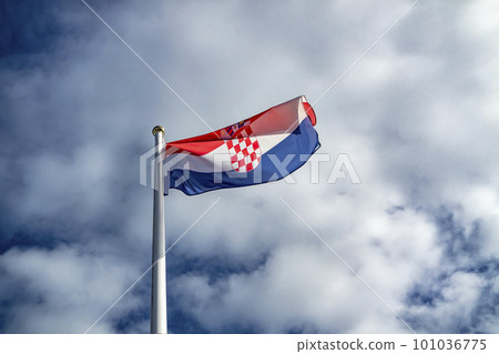 Croatia Flag On Flagpole waving in the wind Croatia Flag On Flagpole waving in the wind 101036775