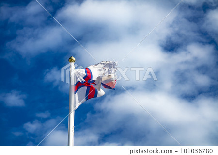 Flag of Faroe islands waving in the wind Flag of Faroe islands waving in the wind 101036780