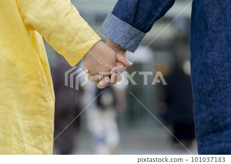 握手的一對年長夫婦的手 101037183