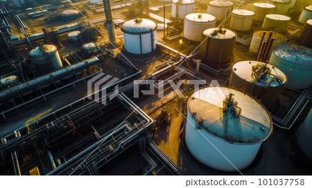 An aerial view of an oil refinery. Generative AI 101037758