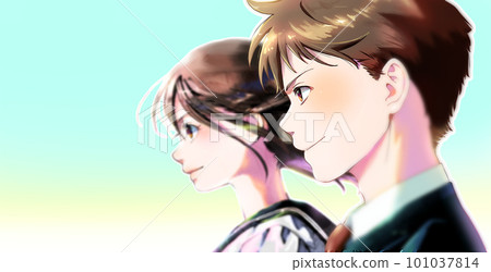 學生男女的側面圖,無季節,簡單背景,可用空間 學生男女的側面圖,無季節,簡單背景,可用空間 101037814