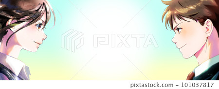 社會男女面對面的插圖，無季節，簡單的背景，中心的空白 101037817