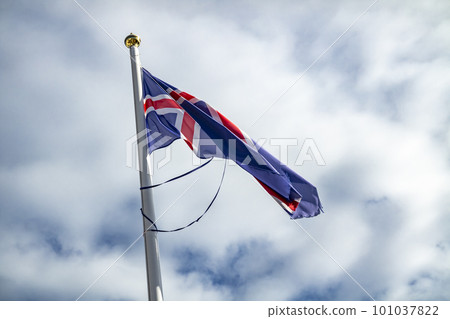 Iceland national flag waving in the wind 101037822