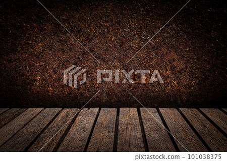 Old brown wooden table isolated on the old rusted surface 101038375