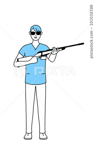 Male nurse wearing sunglasses and holding a rifle, physiotherapist, occupational therapist, speech therapist, nursing assistant 101038386