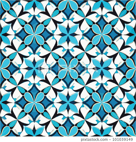 Retro Azulejo Mosaic Tile, Vintage Portuguese Wall Ceramic Seamless Pattern, Old Blue Tiles Background 101039149