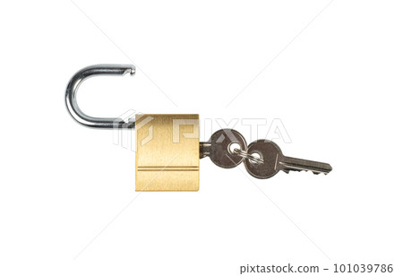Closed Lock Isolated, Locked Gold Padlock on White Background, Privacy, Security Concept Closed Lock Isolated, Locked Gold Padlock on White Background, Privacy, Security Concept 101039786