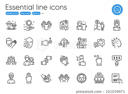 Oculist doctor, Teamwork and Clean shirt line icons. Collection of Touchscreen gesture, Hold heart, Winner cup icons. Medical mask, Face detect, Parcel invoice web elements. Vector 101039971