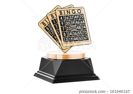 Bingo cards, golden award concept. 3D rendering Bingo cards, golden award concept. 3D rendering 101040187