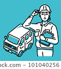 帶平板電腦和輕型商用車的女工 101040256