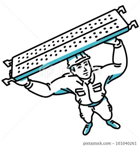 Male worker lifting a scaffold board Male worker lifting a scaffold board 101040261