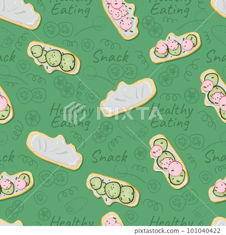 Healthy eating seamless pattern, green background 101040422