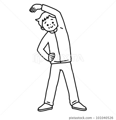 一位老人做體操的插圖、線條畫和單色 101040526