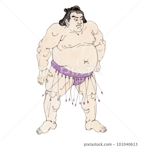 摔跤手相撲摔跤 yokozuna 水彩浮世繪風格插圖 101040613