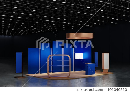 Booth exhibition stand display mockup design for event trade fair show in exhibition hall, 3D render 101040810