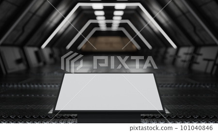 Blank mock up vertical billboard or LCD screen floor stand spaceship space station, Sci Fi 3D render Blank mock up vertical billboard or LCD screen floor stand spaceship space station, Sci Fi 3D render 101040846