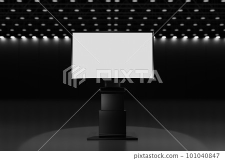 Blank digital screen banner billboard stand in exhibition hall, signage monitor media, 3D rendering. Blank digital screen banner billboard stand in exhibition hall, signage monitor media, 3D rendering. 101040847