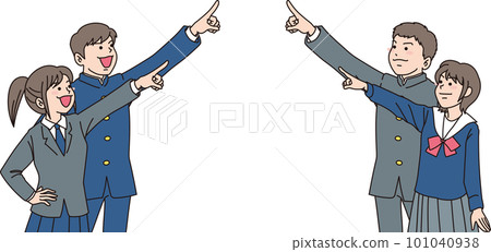 Junior high school student pointing _ set _ color _ 4 men and women aiming for the same direction in the middle 101040938