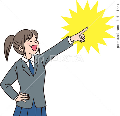 提高成績的女初中生_指著右上角的初中生_制服女生_帶底色 101041224