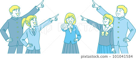 Junior high school student pointing _ set _ 5 men and women pointing in the same direction in the middle Junior high school student pointing _ set _ 5 men and women pointing in the same direction in the middle 101041584