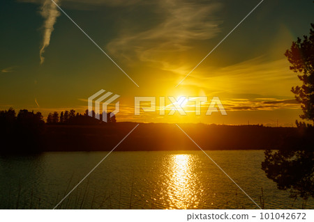 Beautiful sunset on river Kymijoki at autumn, Finland. 101042672