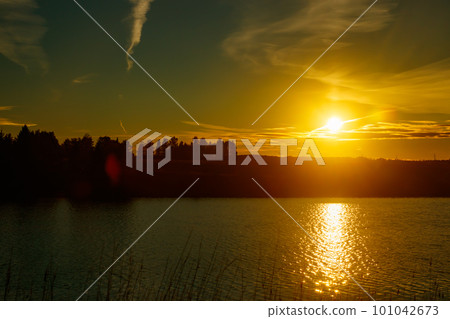 Beautiful sunset on river Kymijoki at autumn, Finland. 101042673