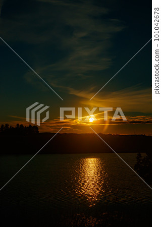 Beautiful sunset on river Kymijoki at autumn, Finland. 101042678