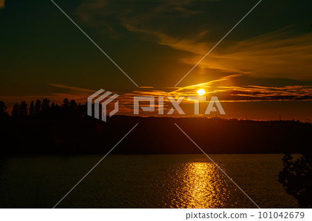 Beautiful sunset on river Kymijoki at autumn, Finland. 101042679