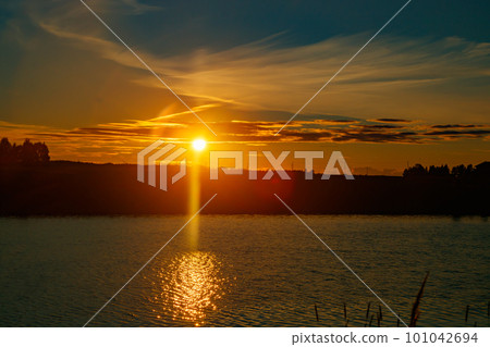 Beautiful sunset on river Kymijoki at autumn, Finland. 101042694