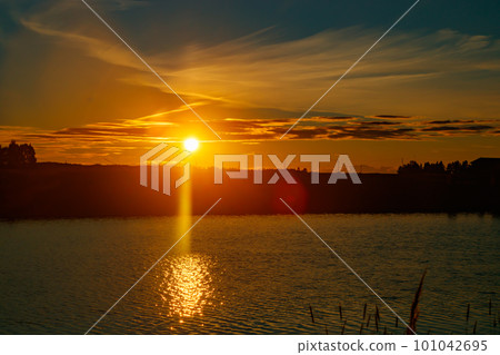 Beautiful sunset on river Kymijoki at autumn, Finland. 101042695