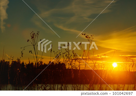 Beautiful sunset on river Kymijoki at autumn, Finland. 101042697