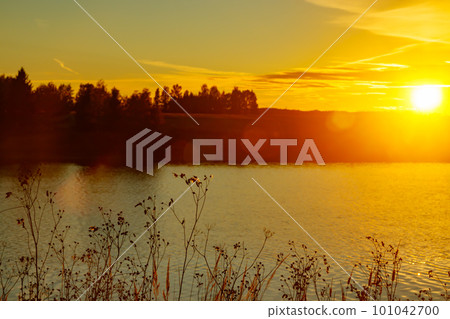 Beautiful sunset on river Kymijoki at autumn, Finland. 101042700