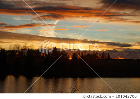Beautiful sunset on river Kymijoki at autumn, Finland. 101042706
