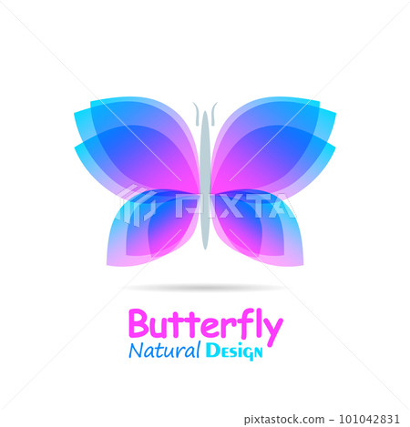 Watercolor butterfly with soft transition colors wings. Abstract bright logo template. Abstract flying insects, isolated on white. Vector 101042831