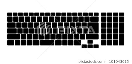 僅用於簡單 PC 外圍設備關鍵部分的鍵盤剪影圖 僅用於簡單 PC 外圍設備關鍵部分的鍵盤剪影圖 101043015