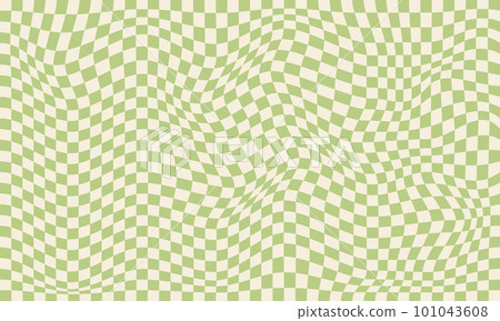Trendy wavy green background. Vector illustration of checkered wallpaper with optical illusion 101043608