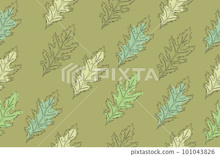 Seamless pattern of green leaves of Mizuna lettuce. Vector illustration of Japanese mustard 101043826