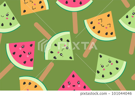 Seamless background with watermelon. Watermelon on a stick. Vector illustration. A simple pattern. Summer time Seamless background with watermelon. Watermelon on a stick. Vector illustration. A simple pattern. Summer time 101044046