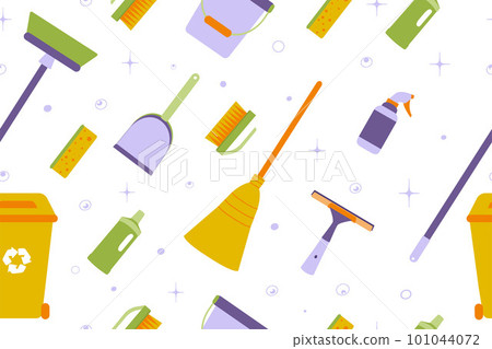 Seamless Pattern. Background of cleaning equipment. Vector illustration isolated on a blue background Seamless Pattern. Background of cleaning equipment. Vector illustration isolated on a blue background 101044072