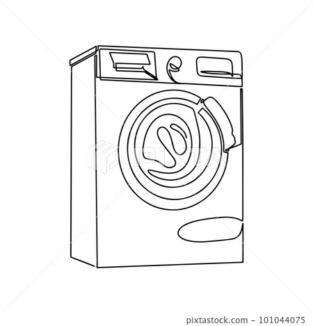 Washing machine for washing the fabric line icon. Drawing with one line. Vector  101044075