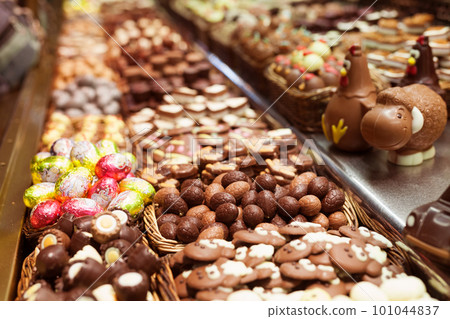 delicious chocolate sweets on counter delicious chocolate sweets on counter 101044837