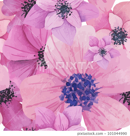 Seamless floral print. Vector floral pattern with watercolor anemone flowers 101044990