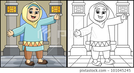 Ramadan Muslim Girl Coloring Page Illustration 101045245